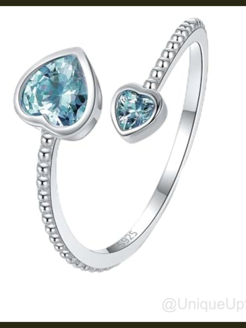 925 Sterling Silver Birthstone Heart Ring Adjustable Women's Statement Jewelry